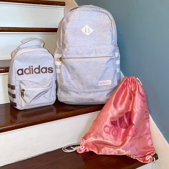Adidas Backpack With Matching Lunchbox And Drawstring Gym Bag 3 Piece Bundle